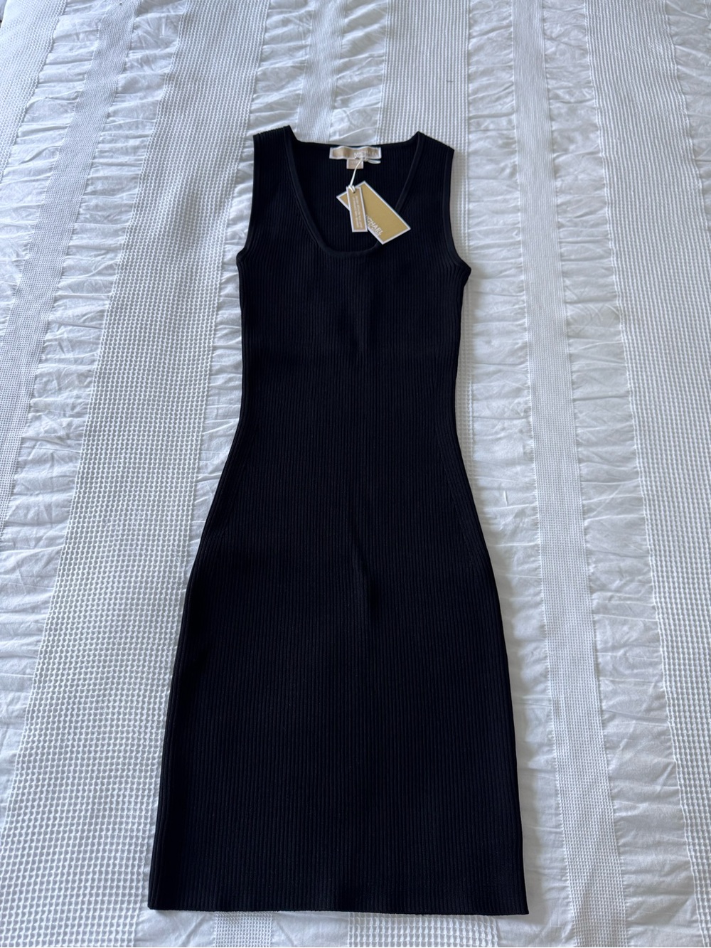 NWT MICHAEL Michael Kors Black Ribbed Midi Tank Dress